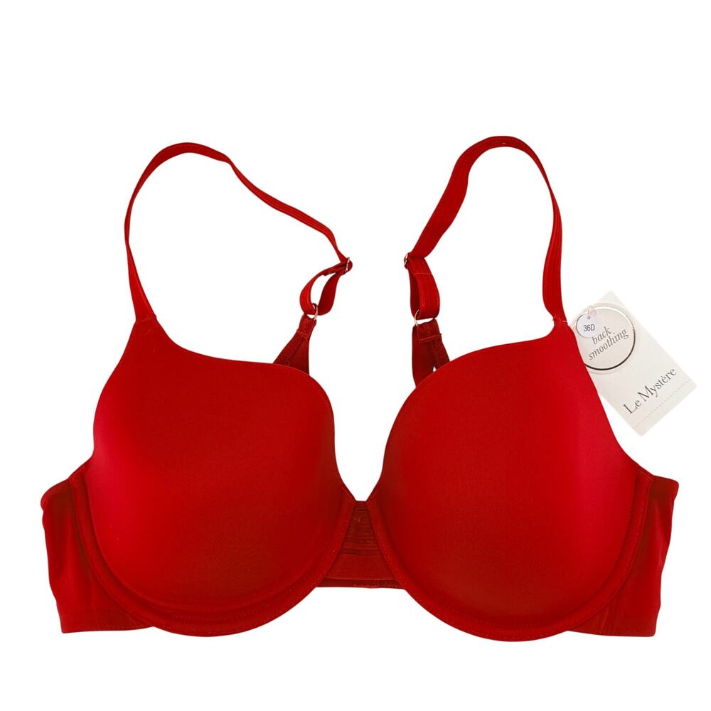 Le Mystere Second Skin Back Smoothing T-Shirt Bra Size 36D Crimson Red